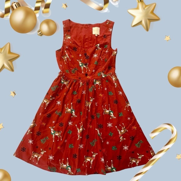 Modcloth Dresses & Skirts - ModCloth Reindeer Christmas Cheerful Caroling Sleeveless Dress, Size M